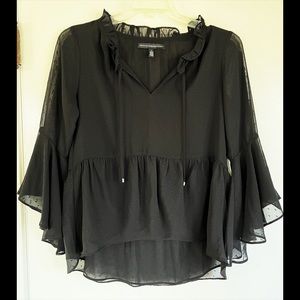 White House Black Market Bell Sleeve Swiss Dotted Ruffle Blouse
